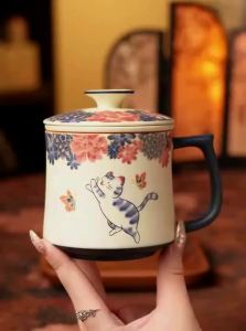JISU | Tea Water Separation Ceramic Mug With Lid