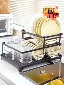 B&W | Water Draining Double Layer Dish Rack