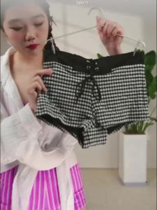 YUKARI SWIM | Womens Black & White Plaid High-Waist Tummy Control Two-Piece Swimsuit